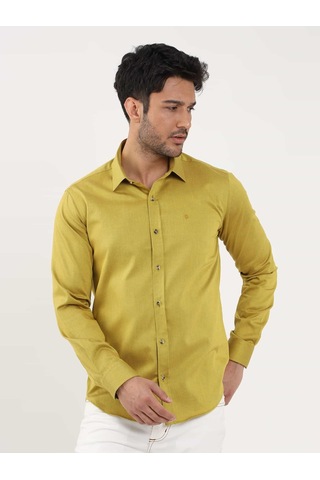 Dufy Koyu Sarı Erkek Slim Fit Düz Brent Yaka Uzun Kol Gömlek - 102499-koyu Sarı Koyu Sarı