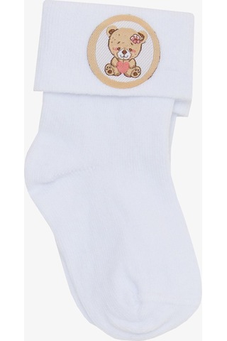 Katamino Kız Bebek Soket Çorap Yavru Ayıcık Baskılı 0-18 Ay, Beyaz-beyaz Beyaz