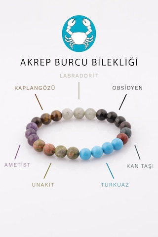 Alibaba Doğaltaş Küre Kesim Akrep Burcu Taşları Doğal Taş Bileklik 8 MM Çok Renkli