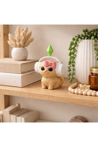 Mini Sims Viral Plumbob Kedi Biblo 13 Cm - 3d Tasarım Dekoratif Figür