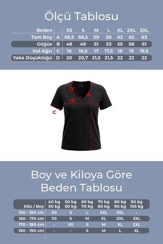 Goffra Kadın Vision V Yaka Premium Kalite Yoğun Dokulu Pamuklu T-shirt Siyah W102-r0220-09