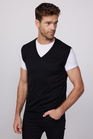 Tudors Slim Fit Dar Kesim V Yaka Kendinden Desenli Siyah Erkek Süveter-28636-siyah