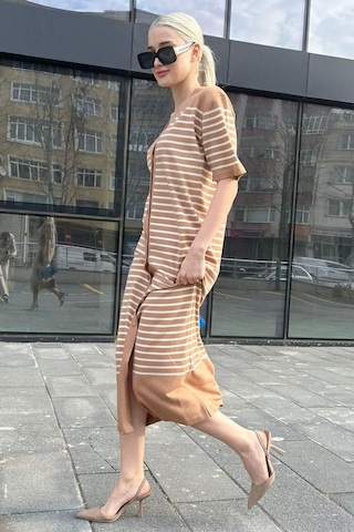 Madmext Camel Düğmeli Triko Kadın Elbise Mg1648-camel