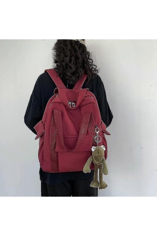 Ganzhoushop Düz Renk Kadın Su Geçirmez Naylon Sırt Çantası Genç Kızlar İçin Basit Okul Çantası Omuz Seyahat Çantası Okul Sırt Çantasıkırmızı Çok Renkli