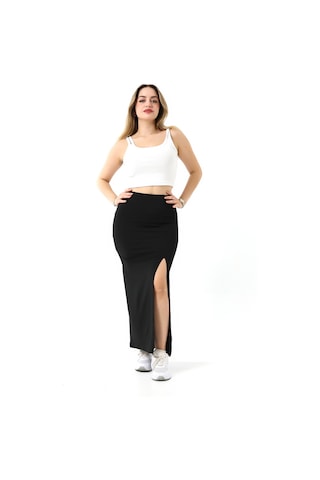 Gugus Kadın Deri N Yırtmaçlı Maxi Boy Kışlık Etek 92 Cm siyah