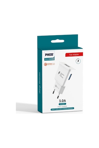 Phixi QCH202 Basic 12V / 3A Qualcomm 3.0 Hızlı Şarj Adaptörü Beyaz