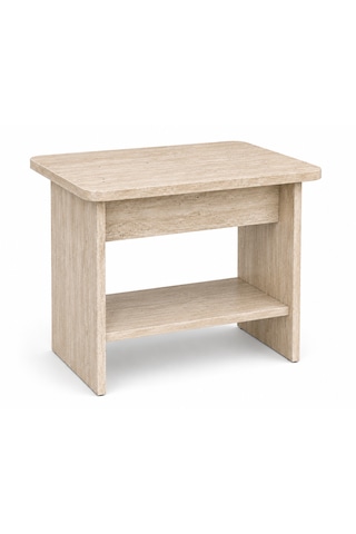 Nova Raflı Ofis Sehpası, Raflı Orta Sehpa, Raflı Ara Sehpa, 60 X 50 Cm Tabla, Yükseklik 45 Cm Traverten