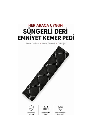 Her Araca Uygun Suni Deri Süngerli Emniyet Kemeri Pedi Gümüş
