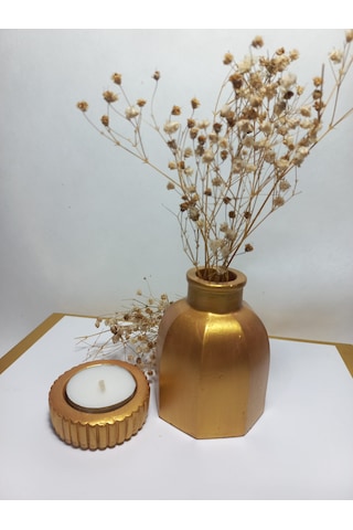 Dekoratif Minimal Vazo, Ev Ve Ofis Hediyelik Aksesuar, Çiçeklik Gold