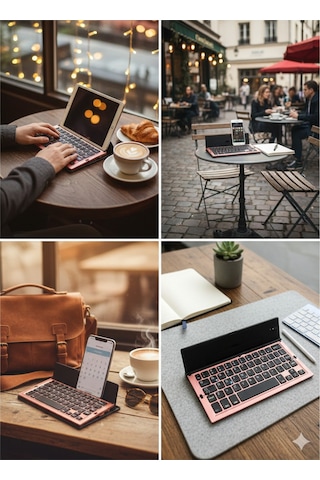 Brivona Katlanabilir Bluetooth Klavye Telefon/tablet Standlı Taşınabilir