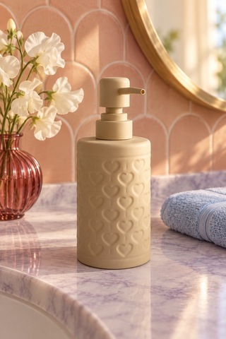 Rosıe Kum Beji Kabartma Kalp Desenli Yuvarlak Seramik Sıvı Sabunluk 350 Ml Karışık