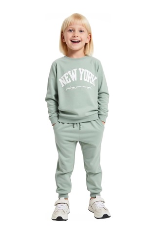Frm Kız Çocuk Pamuklu New York Baskılı Örme Sweatshirt Ve Eşofman Alt Mint