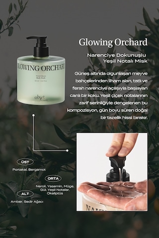 Pürüzsüzleştirici Nemlendirici Saten Bitişli Duş Jeli Kundal Moist Gleam Body Wash Glowing Orchard Narenciye