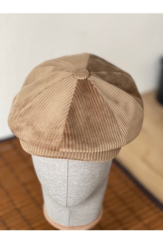 Aida Jewelss Kışlık Kadife Ingiliz Kasket Peaky Blinders Model Erkek Kasket Dökümlü Kadife Kasket Bej