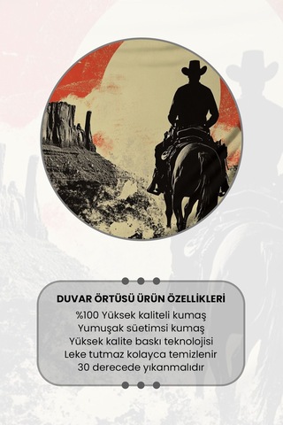 Kovboy Ve Gün Batımı Desenli Duvar Halısı Duvar Örtüsü Tapestry Süet Dokulu Kumaş