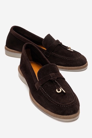 Luvishoes Ilvena Kahverengi Süet Hakiki Deri Kadın Loafer Ayakkabı