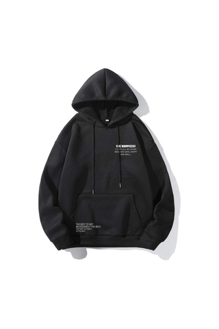 Clayes The Happiest Sweatshirt - Siyah Baskılı Oversize Kapüşonlu Siyah