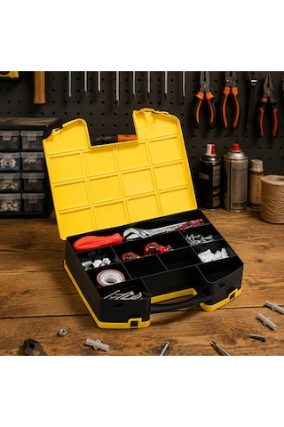 Porsima L-00560 Combo Takım Çantası Çift Taraflı Çok Bölmeli Organizer - Balıkçı Terzi Dişçi Pastane Organizer Kutu Sarı - Siyah