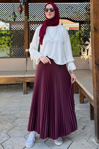 Rabia Şamlı Eliz Bordo Plise Etek Normal