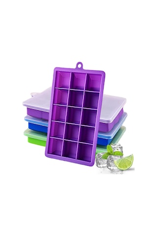 Hangfox Silikon Buz Küp Kalıbı 15 Deliği, Isı Soğuk Dayanıklı, Çekebilir Kapaklı, Kolay Çıkartma, Fırınlık, Bebek Maması, Dishwasher Güvenli - Mor/mavi/yeşil Çok Renkli