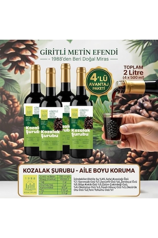 4 X 500 Ml Kozak Bergama Vakfı Kozalak Şurubu Giritli Metin Efendi