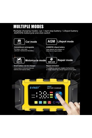 Pazly Otomatik 12v/6a Şarj Cihazı - Motosiklet & Araç Aküleri İçin Hızlı Şarj, Desülfatör, Bakım Modu