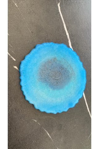 Deniz Mavi Yeşil Tonlu Simli Dalgalı Yuvarlak Epoksi Bardak Altı Diğer