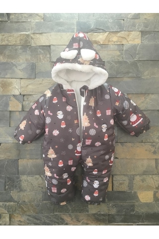 Baby & Baby Unisex Sevimli Noel Baba Ve Arkadaşları Temalı Pamuklu Kozmonot Bebek Tulum Çok Renkli