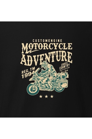 Wildstyle Motorcycle Adventure Motosiklet Macera Vintage Yol Baskılı Unisex Bisiklet Yaka Pamuklu Tişört - Siy