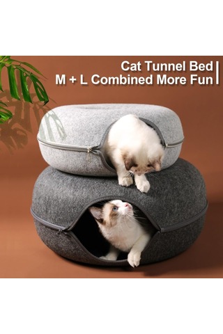 Geeroyoo Rahat Kumaş Kediler İçin Çift Katlı Fermuarlı Tünelli Yatak