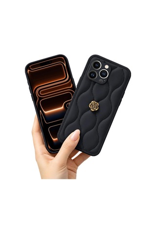 Apple İphone 15 Pro Uyumlu Kılıf Zebana Camellia Deri Kılıf Siyah