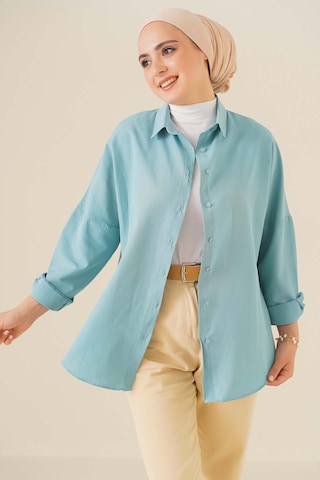 Bigdart 103901 Oversize Basic Tesettür Gömlek - Su Yeşili 001