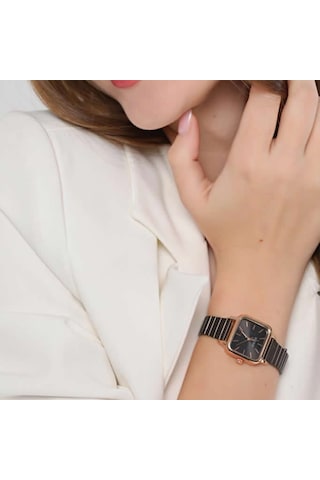 Minimal Kare Siyah Kadran Rose Gold Kasa Kadın Kol Saati Rose Gold