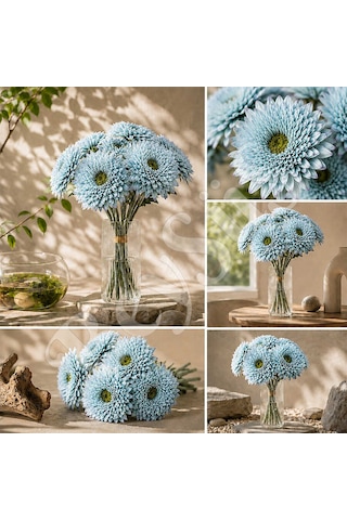 Yapay Çiçek Kasımpatı Buketi 49 Cm Mavi