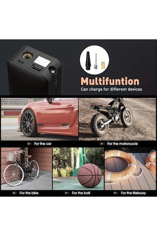 Primepickings 1 Numara Portable Tire Inflator Araba Motosiklet Ve Bisikletler Icin Tasinabilir Lastik Sisme Cihazi Arka Depolama Kisali