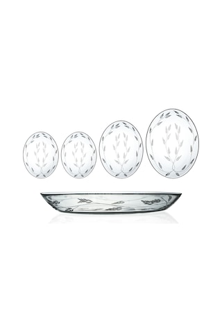 Decocia 4 Adet Oval Cam Salata Sunum Tabak Takımı Sürgün Desenli