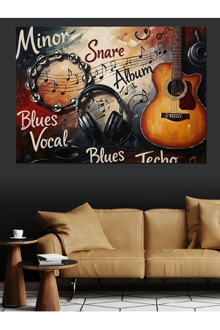 Müzik Notları Ve Klasik Gitar Dekoratif Kanvas - Mdf Ahşap Tablo