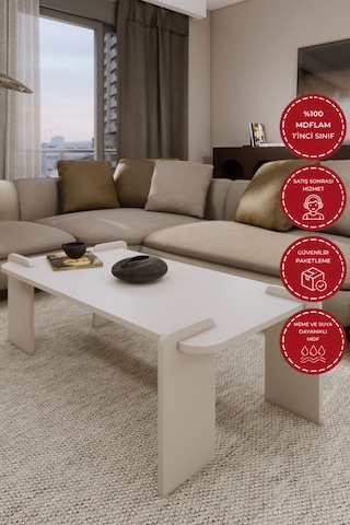Odaco Fuji Modern Premium Oval Ayaklı %100 Mdflam Salon Orta Sehpa 120x60x40 Cm Beyaz