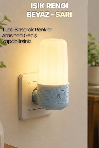 Gece Lambası Tüp Tip 2 Mod Sarı-beyaz Işık Tuşlu Koridor Hol Işığı Uyuma Işığı Mavi K6739