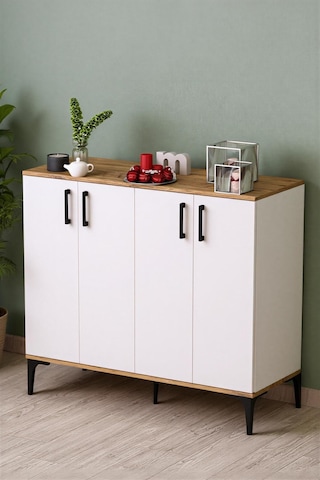 Moonlife Valencia 4 Kapaklı Antre, Hol, Ayakkabılık Beyaz Çam Beyaz - Meşe