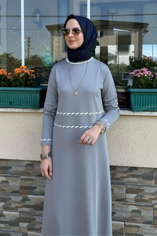 Rabia Şamlı Samanyolu Gri Triko Elbise Normal