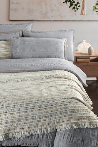 Sarev Mood Comfort Mare Gri %100 Pamuk Çift Kişilik Yatak Örtüsü Gri