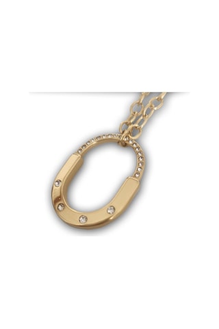 Uzel Çelik Taşlı Oval Model Şık Zarif Çelik Kolye Sarı