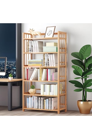 Valkyrie 6 Katlı Bambu Raf Kitaplık 78x23x149,5 Cm Çok Amaçlı Düzenleyici Dekoratif Organizer Kahverengi