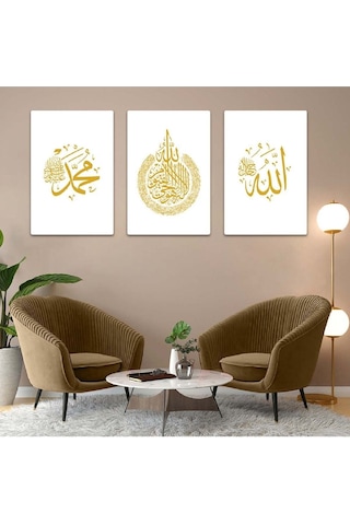 Alllah Hz Muhammed Lafzı Dini 3'lü Mdf Tablo Set