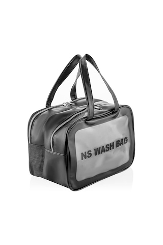 Şeffaf Çift Bölmeli Seyahat Makyaj Organizeri Kozmetik Çantası - Siyah Xl