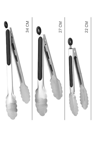 Valletta Frontera Metal Uçlu Kilit Sistemli 3'lü Maşa Seti Siyah