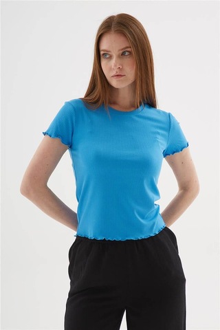 Fashion Friends Kısa Kollu Saks Kadın T-shirt 25y0444k1 Saks