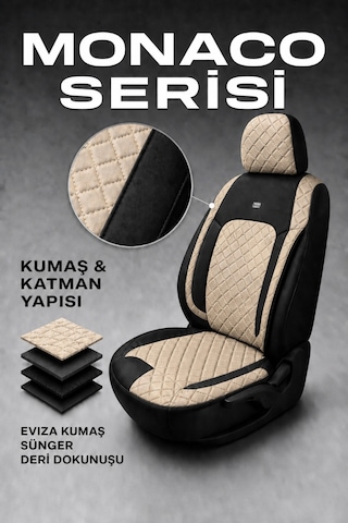 Volvo S80 2018 Ve Sonrası Uyumlu Monaco Serisi Bej Siyah Oto Koltuk Kılıfı