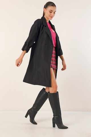 Bigdart 9104 Kruvaze Yaka Astarlı Trençkot - Siyah 001